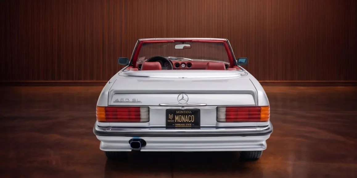 Silver Mercedes Benz 450 SL exterior with convertible roof, photo 5 for wedding car rental in Grant County, WV