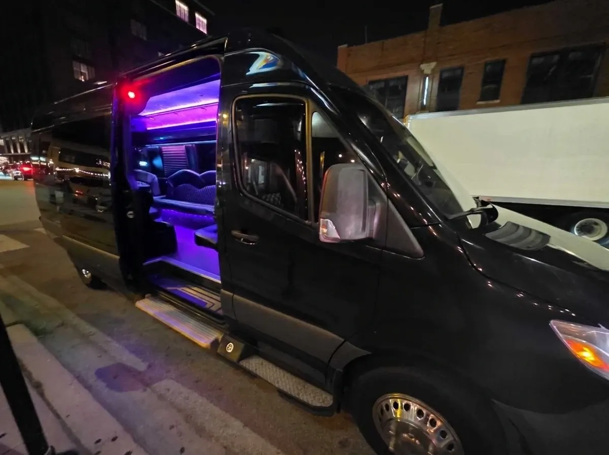 Black-painted Mercedes-Benz Limousine Sprinter ready for booking