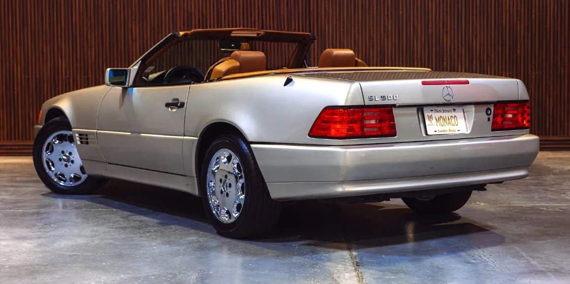 Silver Mercedes-Benz SL500 exterior with convertible roof, photo 4 for wedding car rental