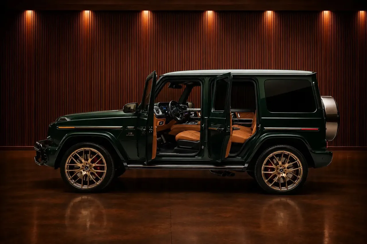 Green Mercedes-Benz G63 AMG exterior for wedding car rental in Chester County, PA