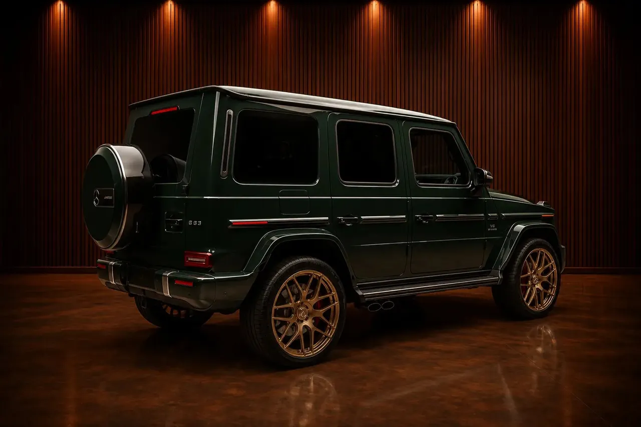 Green Mercedes-Benz G63 AMG exterior, photo 3 for wedding car rental in Chester County, PA