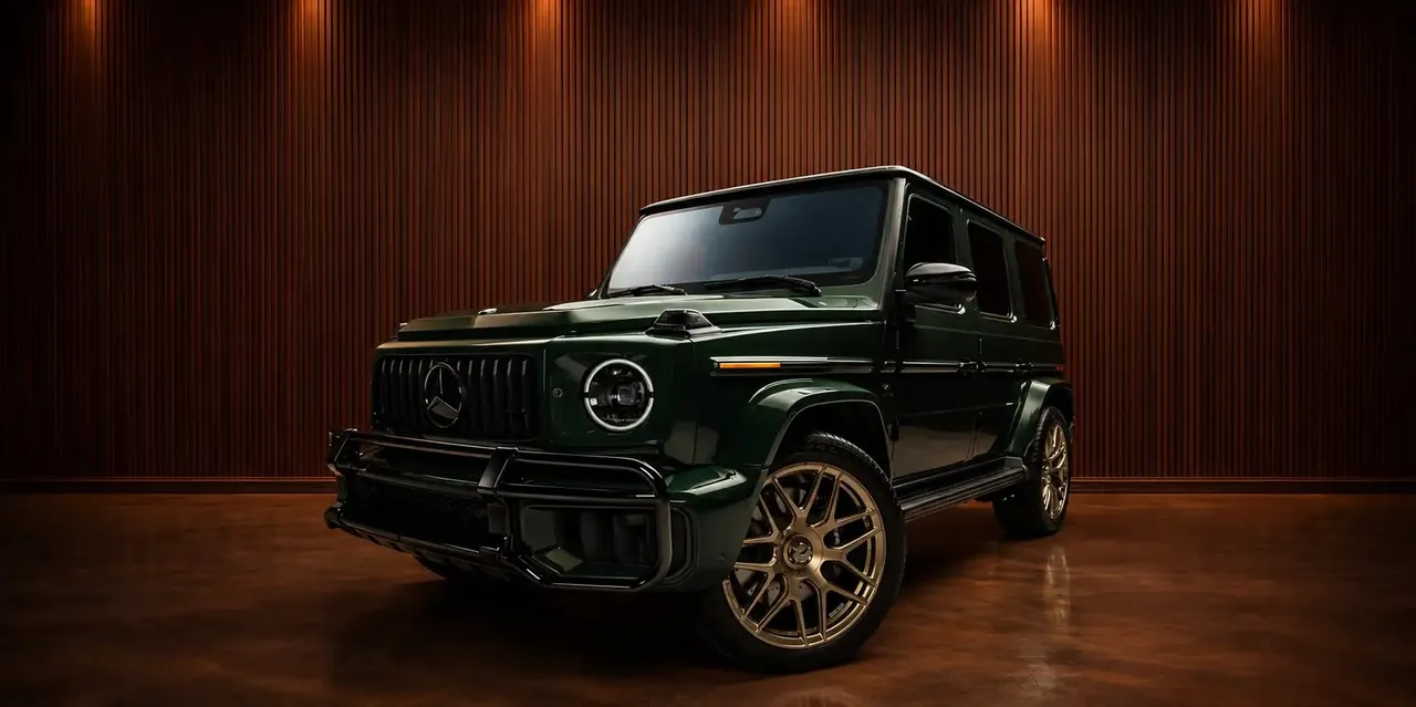 Green Mercedes-Benz G63 AMG exterior, photo 4 for wedding car rental in Chester County, PA