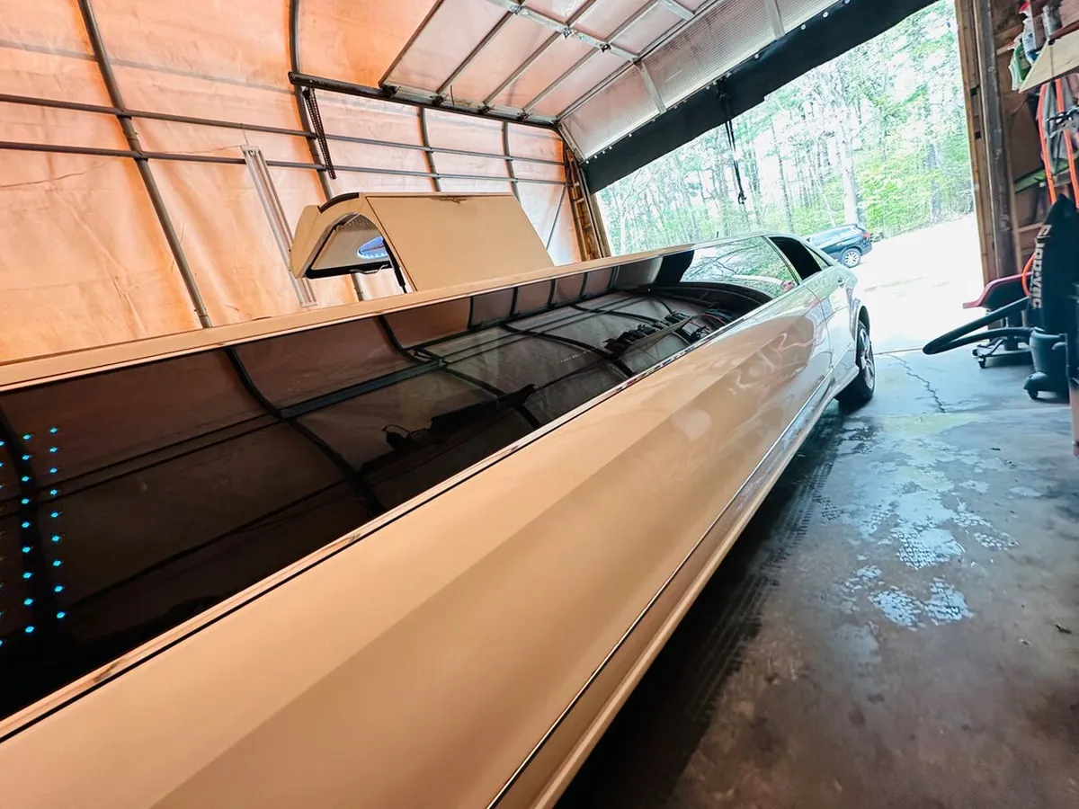 White Mercedes-Benz Jet Doors Limousine exterior with tinted windows, photo 4 for wedding car rental in North Attleboro, MA