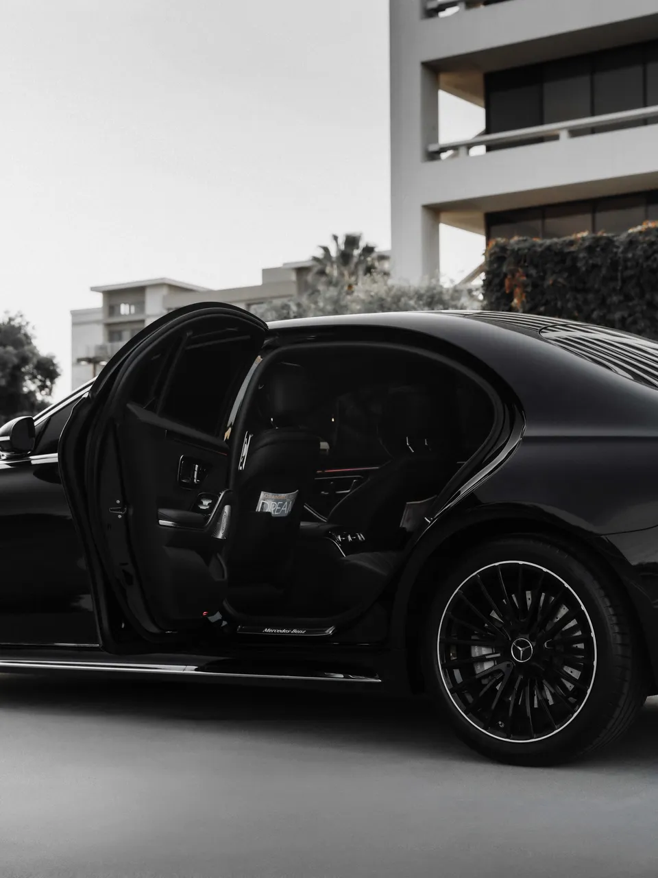 Black Mercedes-Benz S-Class exterior for wedding car rental