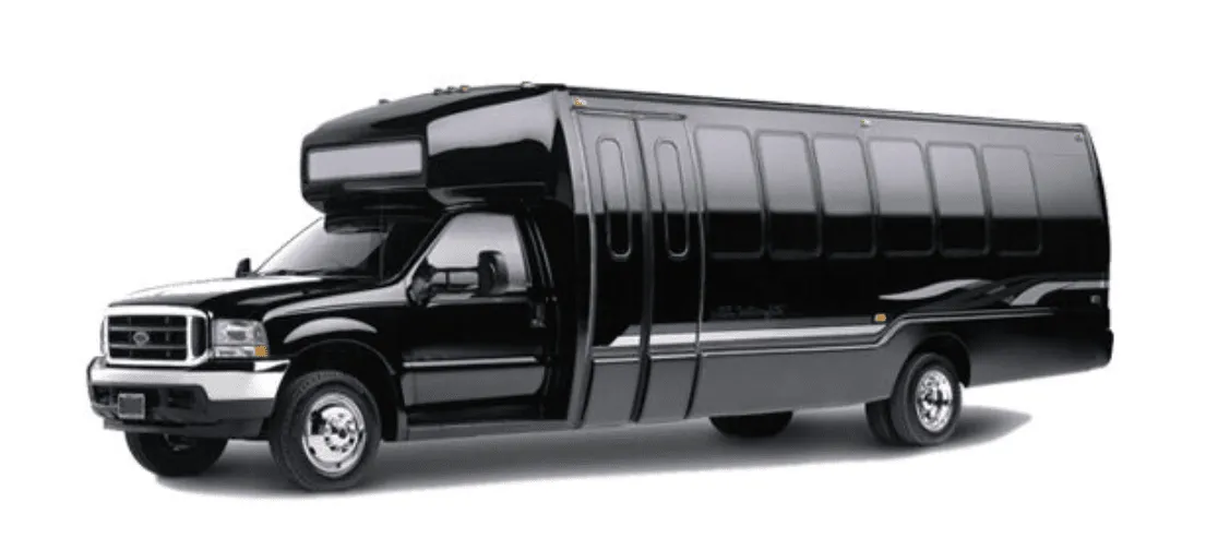 Black-painted Party Bus Limousine ready for booking