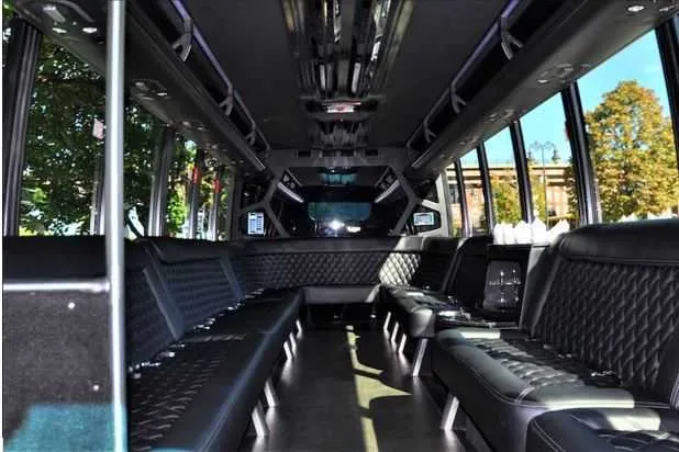 Mini Coach Limo Bus interior for party bus rental in Ontario County, NY