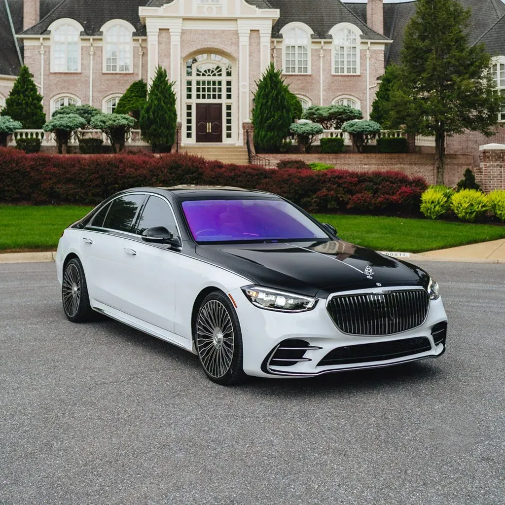 White ‘Panda Maybach’ Two Tone S580 with Starlight Roof for wedding car rental in Rockville, MD White ‘Panda Maybach’ Two Tone S580 with Starlight Roof for wedding car rental in Rockville, MD