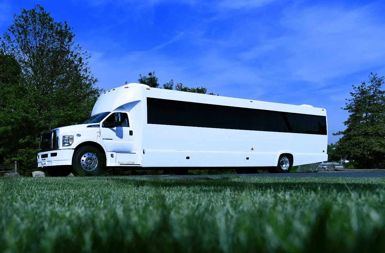 White Party Bus exterior for party bus rental in Rockland County, NY