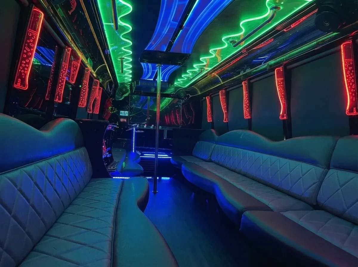 White-painted 30 Passenger Party Bus ready for booking