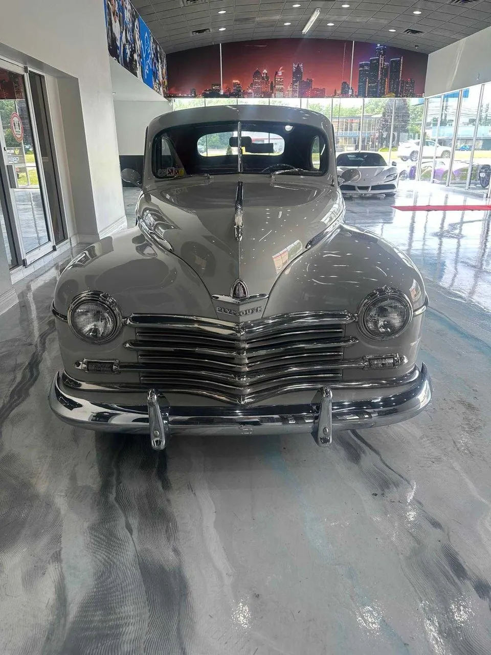 Gray Plymouth Classic exterior for wedding car rental in Wyoming County, WV