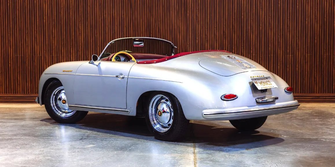 Silver Porsche Speedster 1956 (Vintage) exterior with convertible roof, photo 4 for wedding car rental in Toms River, NJ