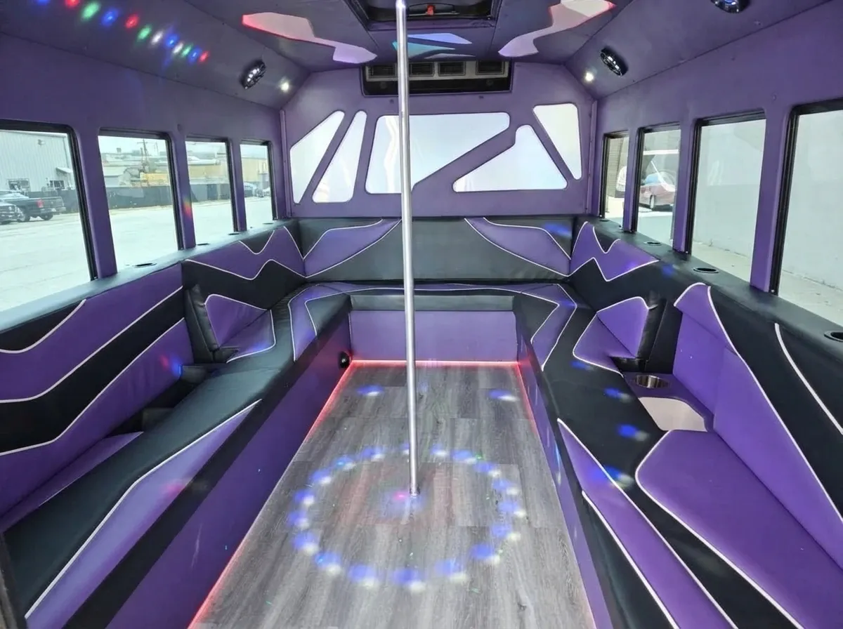 Purpleline Party Bus White-painted Purpleline Party Bus ready for booking