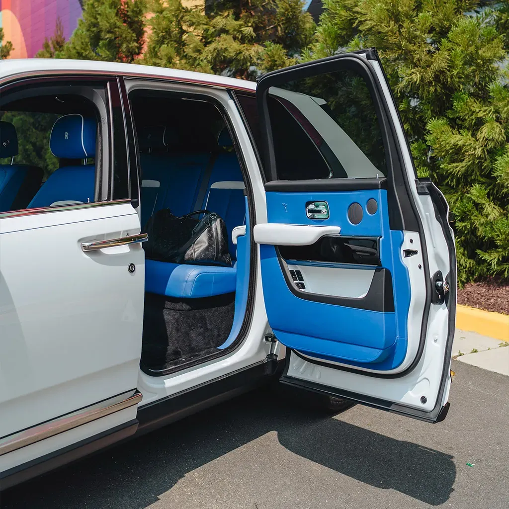 White Rolls-Royce Cullinan with All Blue Interior, photo 2 for wedding car rental in Rockville, MD