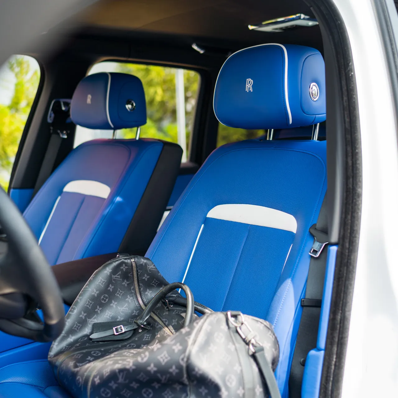 White Rolls-Royce Cullinan with All Blue Interior, photo 4 for wedding car rental in Rockville, MD