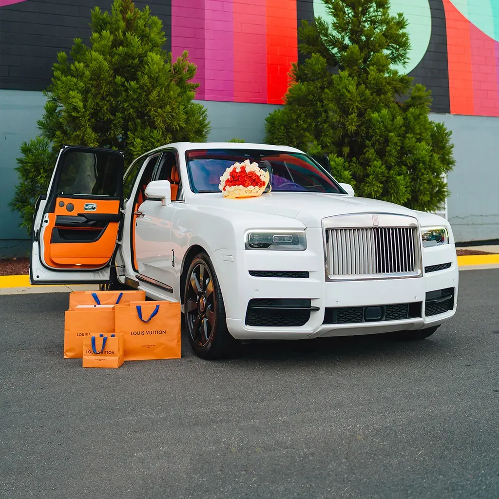 Rolls-Royce Cullinan with All Orange Interior for wedding car rental in Perry County, PA