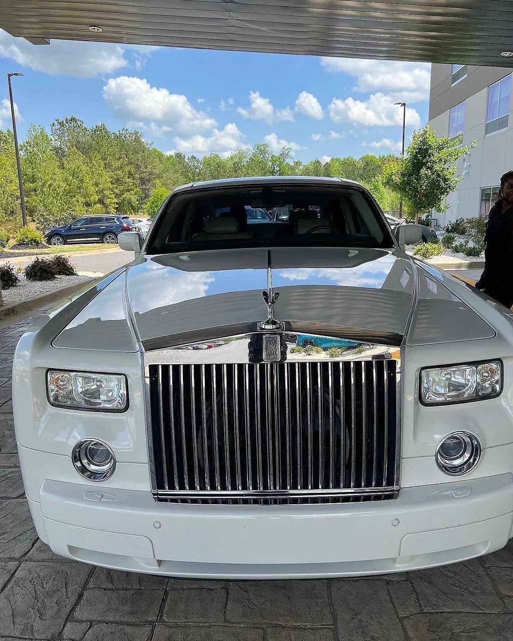 White Rolls Royce Phantom exterior for wedding car rental in Lee County, SC