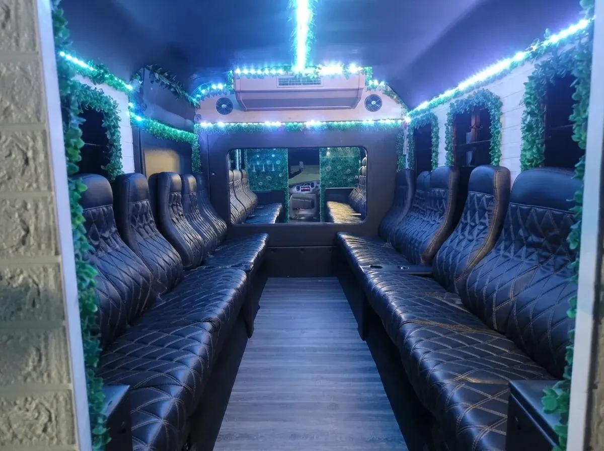 Rose Party Bus Pink-painted Rose Party Bus ready for booking