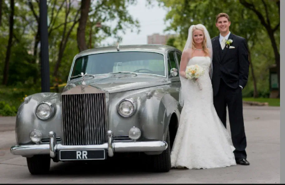 Silver Vintage Rolls-Royce for wedding car rental in Hennepin County, MN