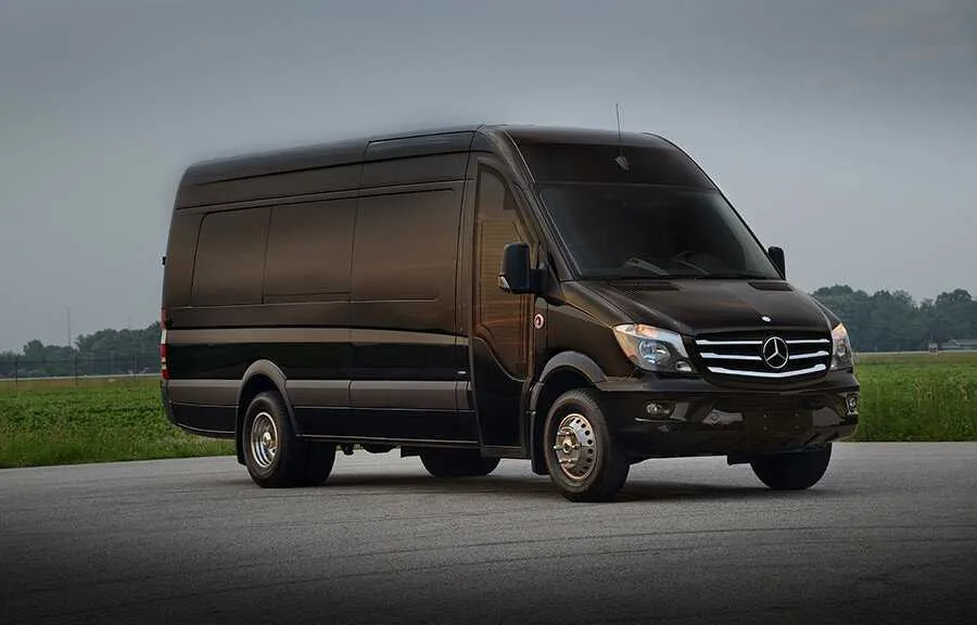 Black 12 Passenger Mercedes-Benz Party Bus for party bus rental