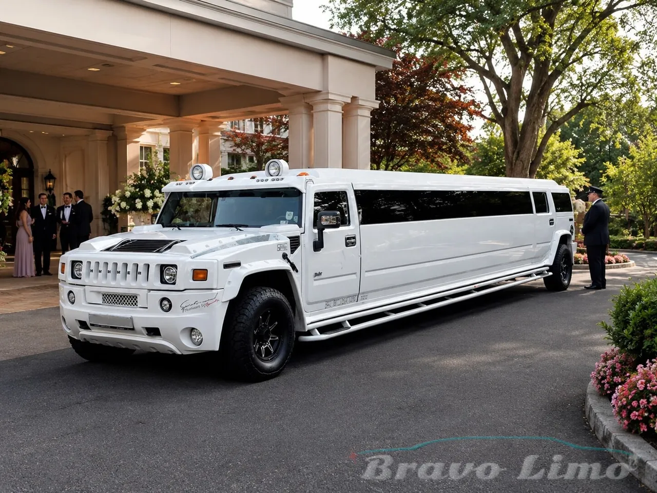 White Hummer H2 Stretch Limousine for limo rental